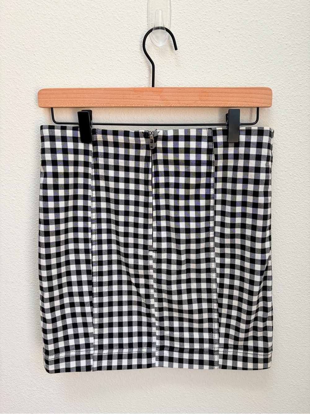 Free People Mini Skirt Gingham Checkered Plaid Bodycon Black White Size Small - Picture 3 of 6